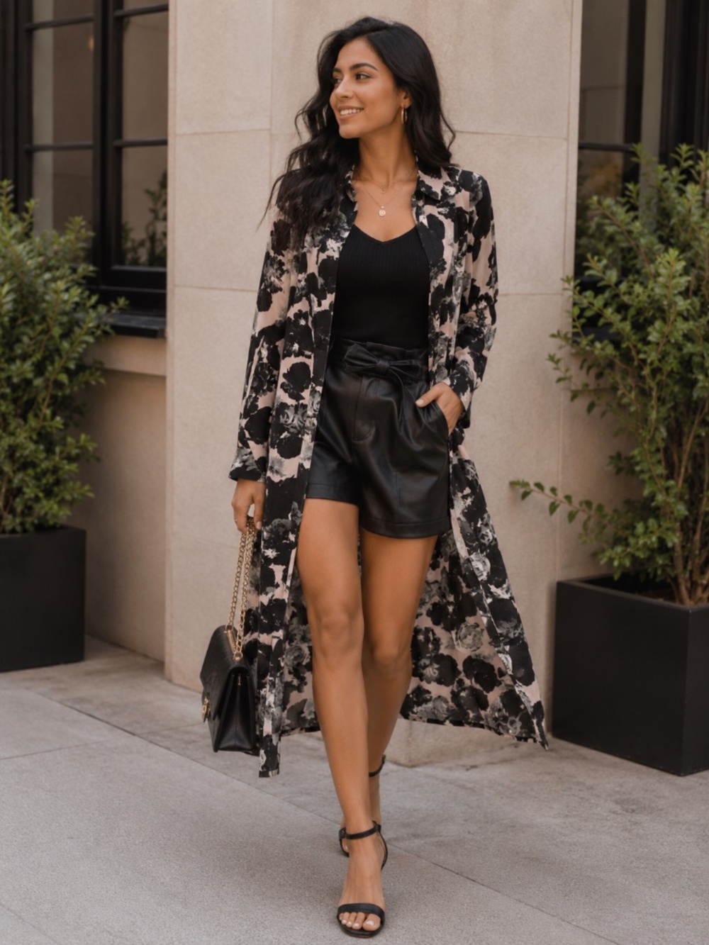 {Kensie} EUC! Black and Gray Floral Long Blazer